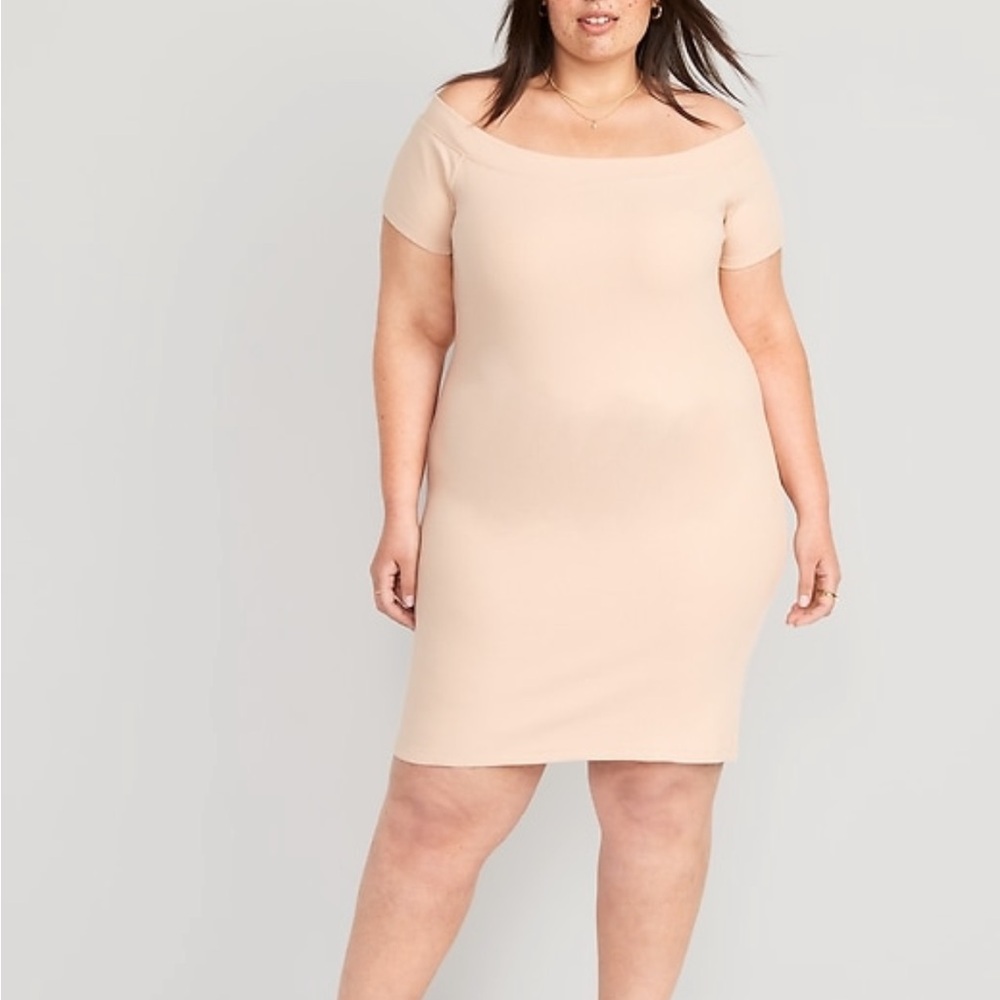 Old Navy Fitted Off-Shoulder Ribbed Mini Dress. Color Sand. Size XXL